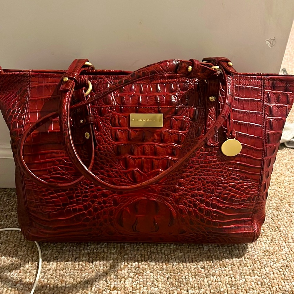 Brahmin Red Crocodile-Embossed Shoulder Bag